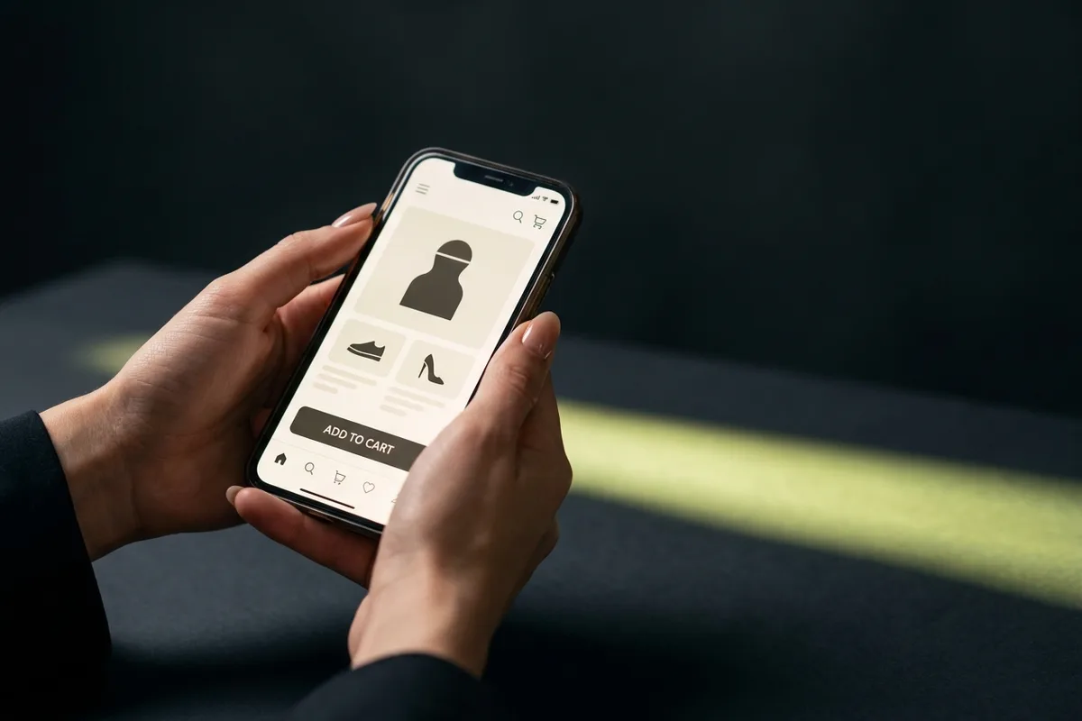 Mobil bir online mağazada sepete ekleme yapan eller